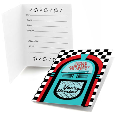 50's Sock Hop - Set of 8 Fill In 1950s Rock N Roll Party Invitations