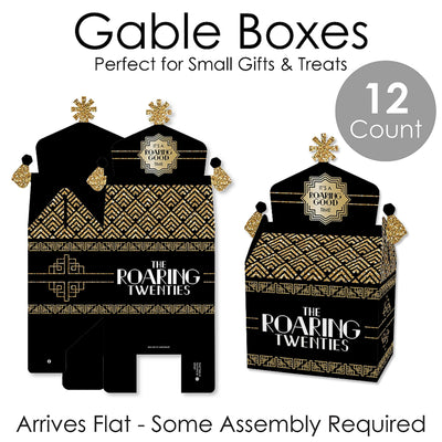 Roaring 20's - Treat Box Party Favors - 1920s Art Deco Jazz Party Goodie Gable Boxes - Set of 12