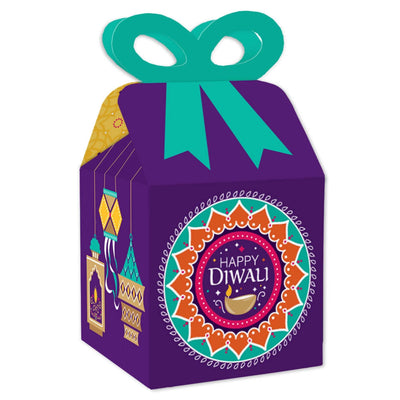 Happy Diwali - Square Favor Gift Boxes - Festival of Lights Party Bow Boxes - Set of 12