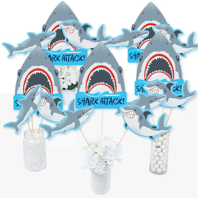 Shark Zone - Jawsome Shark Party or Birthday Party Centerpiece Sticks - Table Toppers - Set of 15