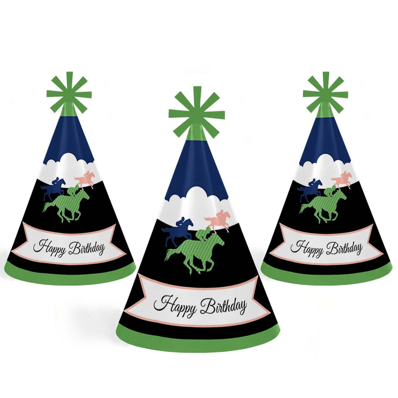 Kentucky Horse Derby - Cone Happy Birthday Party Hats for Kids and Adults - Set of 8 (Standard Size)
