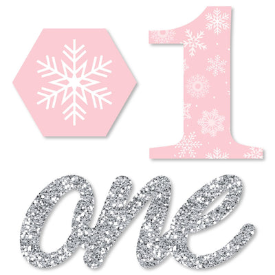 Pink ONEderland - DIY Shaped Holiday Snowflake Winter Wonderland Birthday Party Cut-Outs - 24 ct