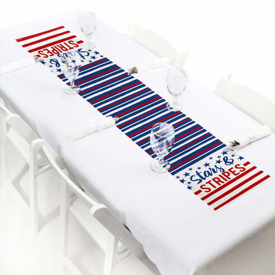 Stars & Stripes - Petite Patriotic Party Paper Table Runner - Memorial Day, 4th of July and Labor Day USA Party Decoration - 12" x 60"