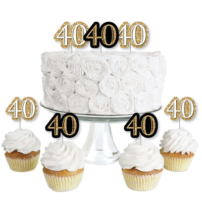 Adult 40th Birthday - Gold - Dessert Cupcake Toppers - Birthday Party Clear Treat Picks - Set of 24