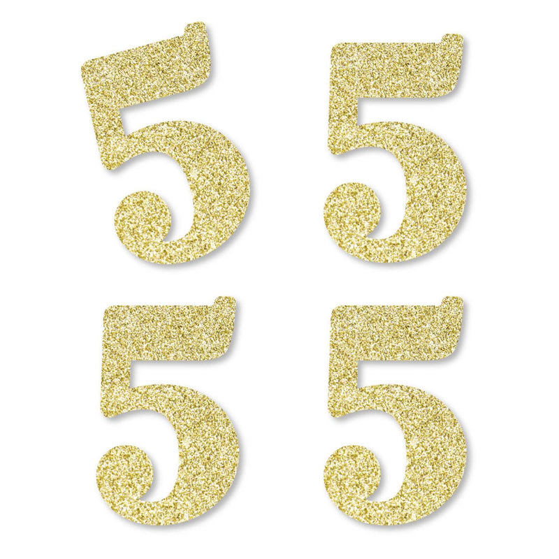 Gold Glitter 5 - No-Mess Real Gold Glitter Cut-Out Numbers - 5th Birthday Party Confetti - Set of 24