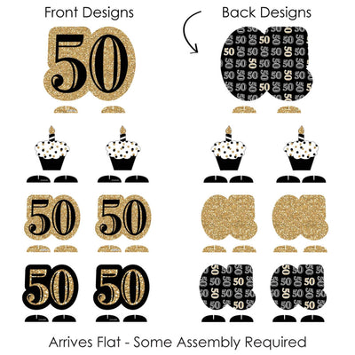 Adult 50th Birthday - Gold - Birthday Party Centerpiece Table Decorations - Tabletop Standups - 7 Pieces