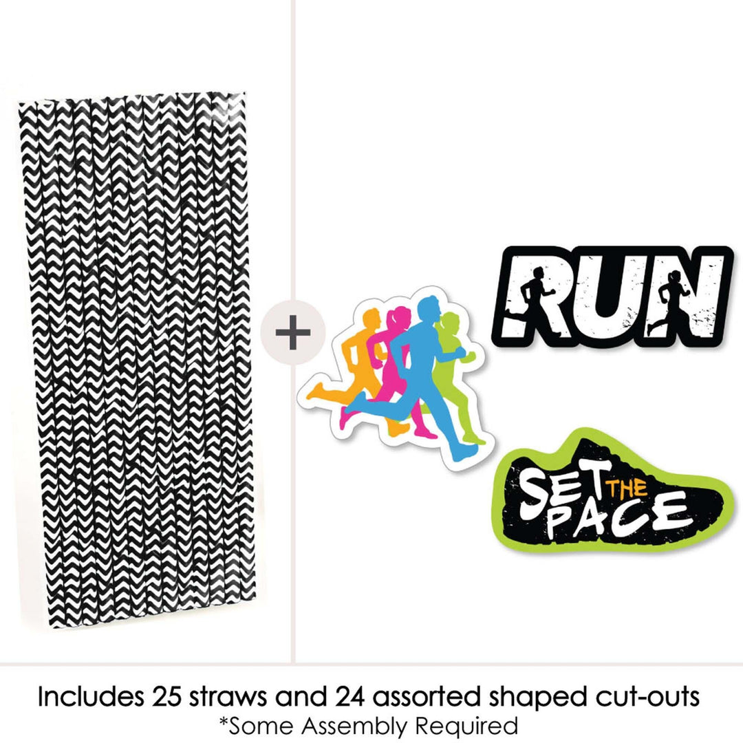Set The Pace - Running - Paper Straw Decor - Track, Cross Country or Marathon Striped Decorative Straws - Set of 24