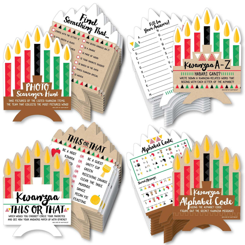 Happy Kwanzaa - 4 African Heritage Holiday Games - 10 Cards Each - Kwanzaa A-Z, Photo Scavenger Hunt, This or That and Alphabet Code - Gamerific Bundle
