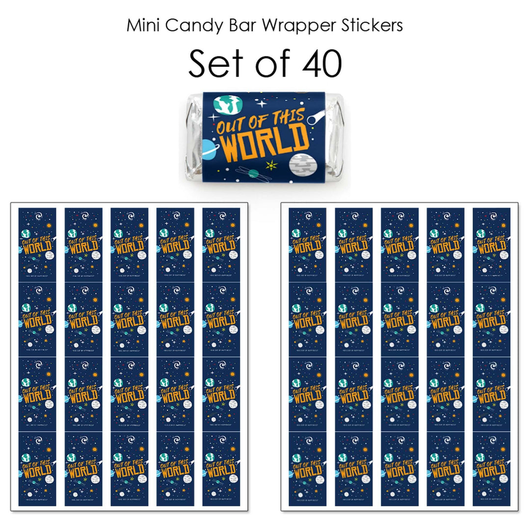 Blast Off to Outer Space - Mini Candy Bar Wrappers Stickers - Rocket Ship Baby Shower or Birthday Party Small Favors - 40 Count