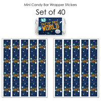 Blast Off to Outer Space - Mini Candy Bar Wrappers Stickers - Rocket Ship Baby Shower or Birthday Party Small Favors - 40 Count