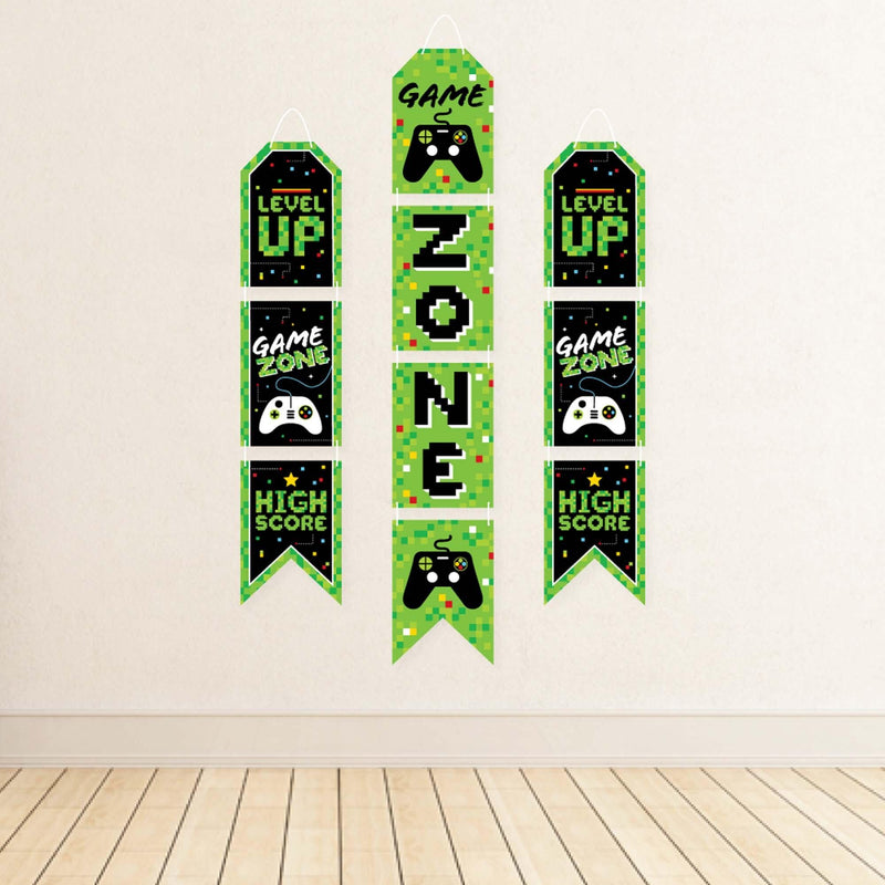 Game Zone - Hanging Vertical Paper Door Banners - Pixel Video Game Party or Birthday Party Wall Decoration Kit - Indoor Door Decor