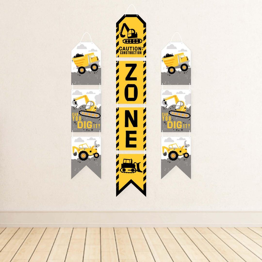 Dig It - Construction Party Zone - Hanging Vertical Paper Door Banners - Baby Shower or Birthday Party Wall Decoration Kit - Indoor Door Decor