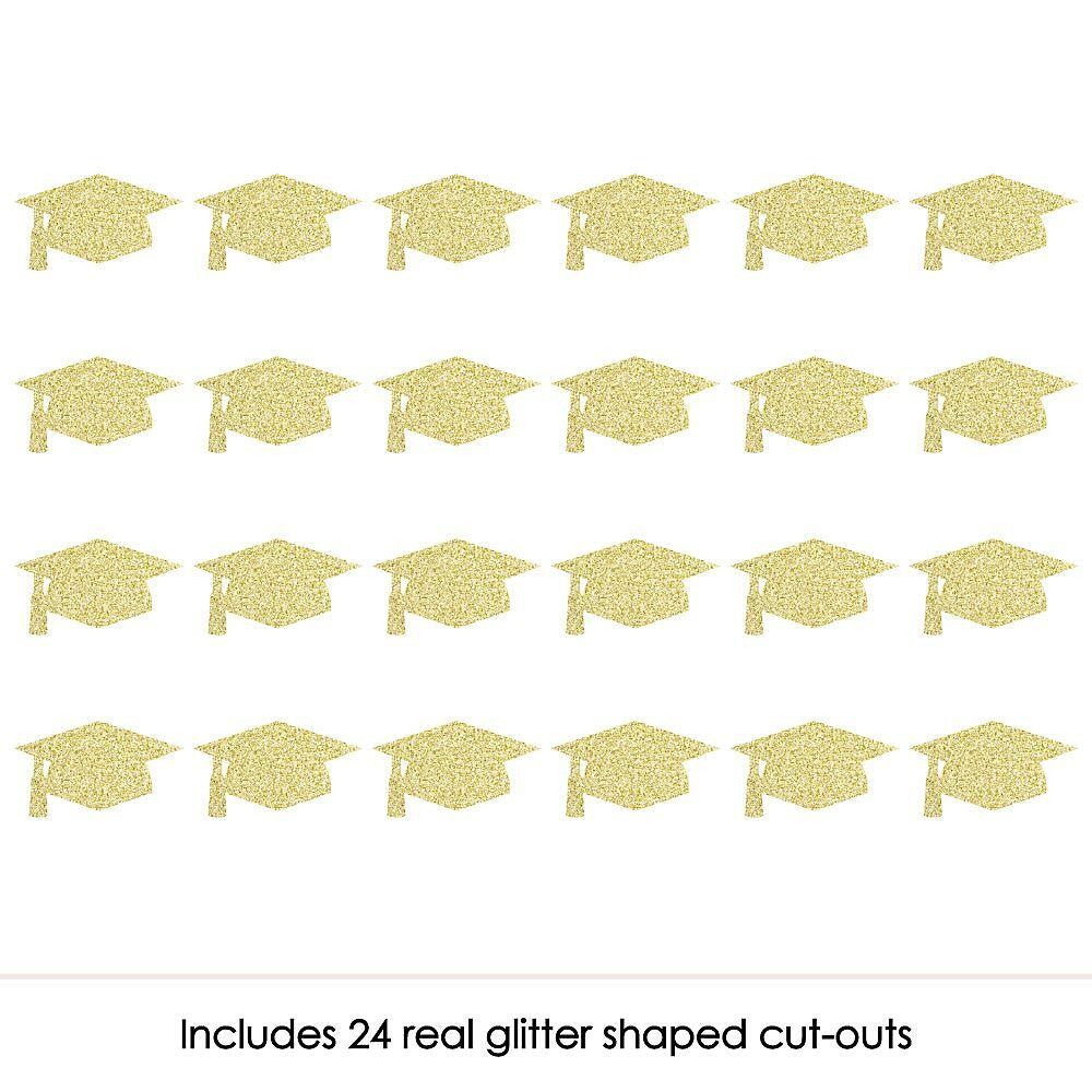 Gold Glitter Grad Cap - No-Mess Real Gold Glitter Cut-Outs - Graduation Party Confetti - Set of 24