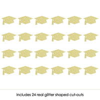 Gold Glitter Grad Cap - No-Mess Real Gold Glitter Cut-Outs - Graduation Party Confetti - Set of 24