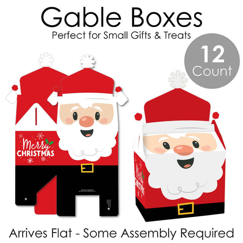 Very Merry Christmas - Treat Box Party Favors - Holiday Santa Claus Party Goodie Gable Boxes - Set of 12
