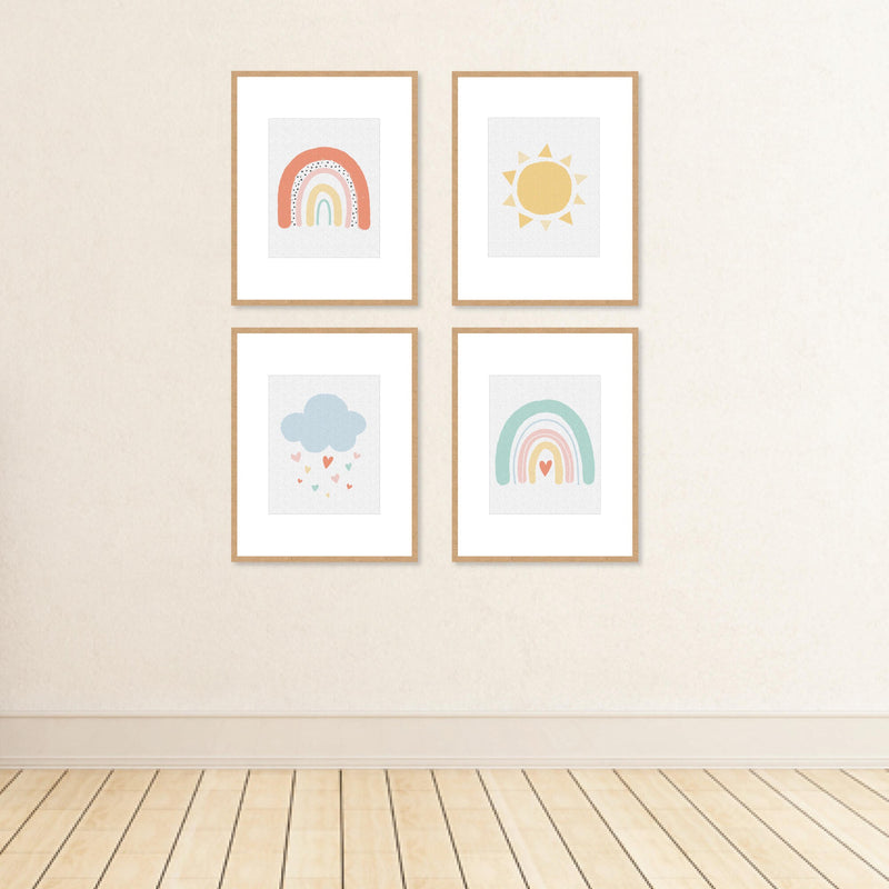 Hello Rainbow - Unframed Boho Linen Paper Wall Art - Set of 4 - Artisms - 8 x 10 inches