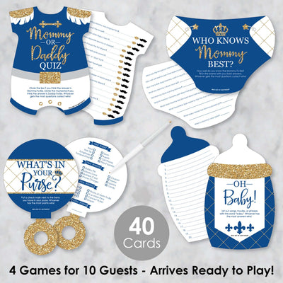 Royal Prince Charming - 4 Baby Shower Games - 10 Cards Each - Who Knows Mommy Best, Mommy or Daddy Quiz, What's in Your Purse and Oh Baby - Gamerific Bundle