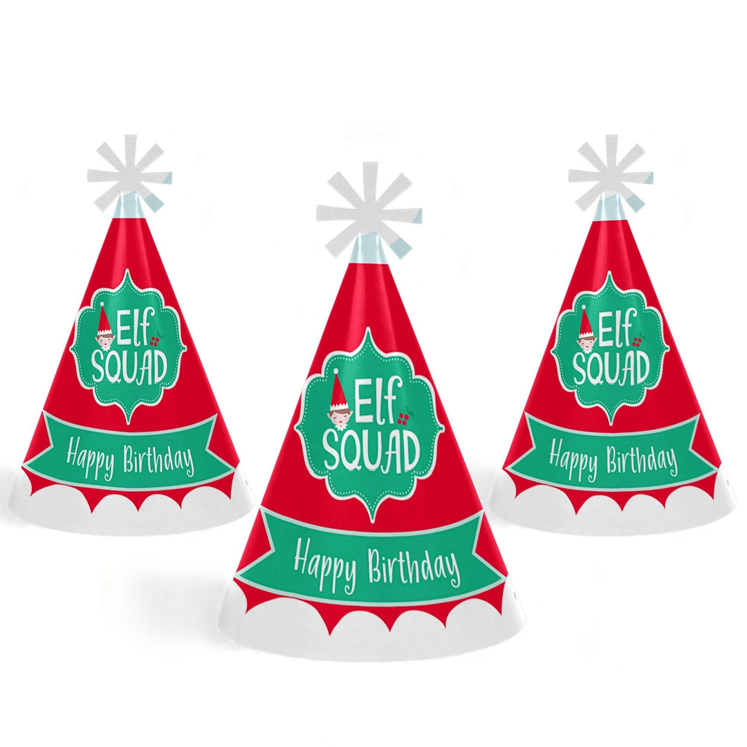 Elf Squad - Cone Happy Birthday Party Hats for Kids and Adults - Set of 8 (Standard Size)
