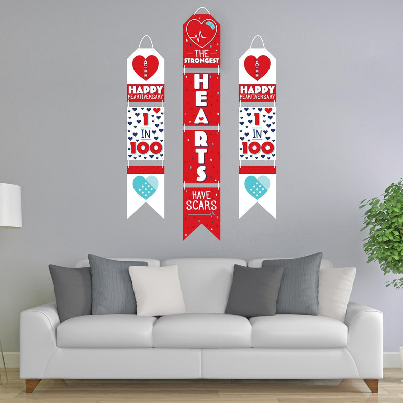 Happy Heartiversary - Hanging Vertical Paper Door Banners - CHD Awareness Wall Decoration Kit - Indoor Door Decor