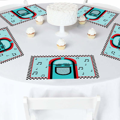 50's Sock Hop - Party Table Decorations - 1950s Rock N Roll Party Placemats - Set of 16