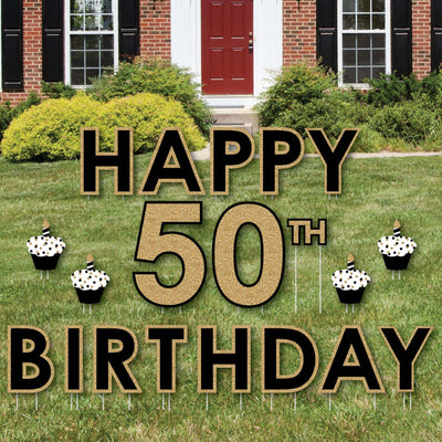 Adult 50th Birthday - Gold - Yard Sign Outdoor Lawn Decorations - Happy 50th Birthday Yard Signs