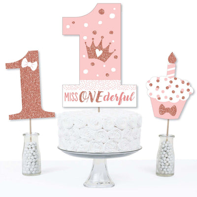 1st Birthday Little Miss Onederful - Girl First Birthday Party Centerpiece Sticks - Table Toppers - Set of 15