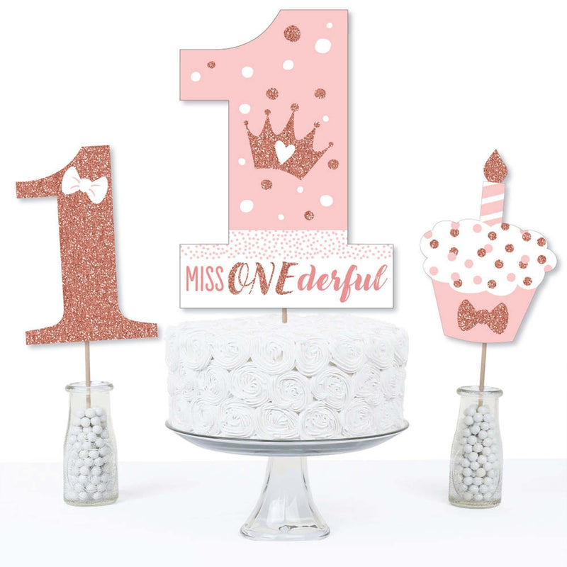 1st Birthday Little Miss Onederful - Girl First Birthday Party Centerpiece Sticks - Table Toppers - Set of 15