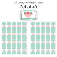 Floral Let's Par-Tea - Mini Candy Bar Wrapper Stickers - Garden Tea Party Small Favors - 40 Count