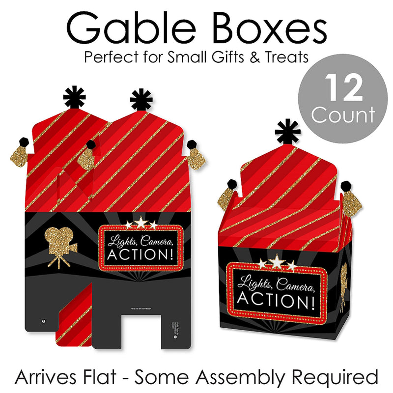 Red Carpet Hollywood - Treat Box Party Favors - Movie Night Party Goodie Gable Boxes - Set of 12