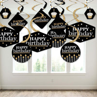 Adult Happy Birthday - Gold - Birthday Party Hanging Decor - Party Decoration Swirls - Set of 40