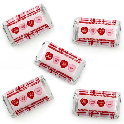 Conversation Hearts - Mini Candy Bar Wrapper Stickers - Valentine's Day Party Small Favors - 40 Count