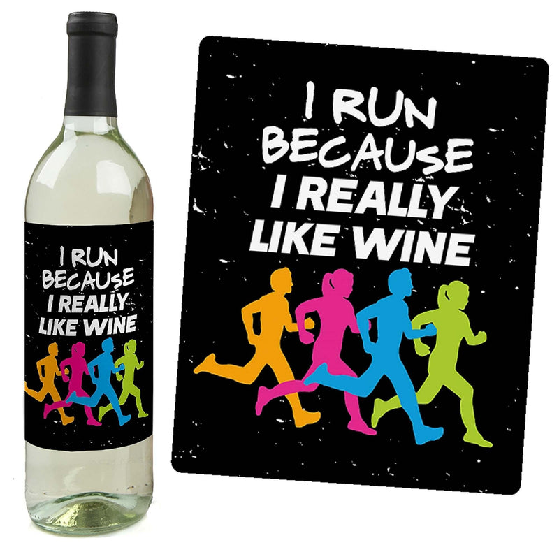 Set The Pace - Running - Wine Bottle Gift Labels - Track, Cross Country or Marathon Party Decorations for Women and Men - Wine Bottle Label Stickers - Set of 4