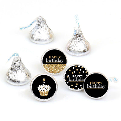 Adult Happy Birthday - Gold - Round Candy Labels Birthday Party Favors - Fits Hershey's Kisses - 108 ct