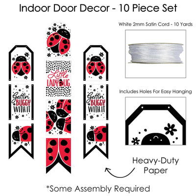 Happy Little Ladybug - Hanging Vertical Paper Door Banners - Baby Shower or Birthday Party Wall Decoration Kit - Indoor Door Decor