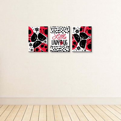 Happy Little Ladybug - Nursery Wall Art and Kids Room Decor - 7.5 x 10 inches - Set of 3 Prints