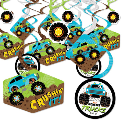 Smash and Crash - Monster Truck - Boy Birthday Party Hanging Decor - Party Decoration Swirls - Set of 40