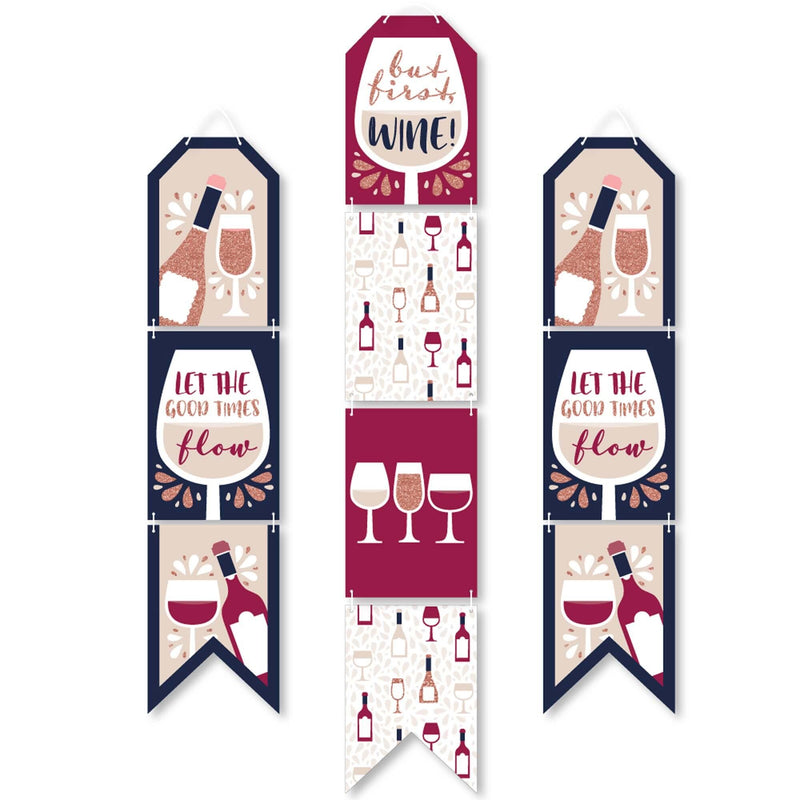 But First, Wine - Hanging Vertical Paper Door Banners - Wine Tasting Party Wall Decoration Kit - Indoor Door Decor