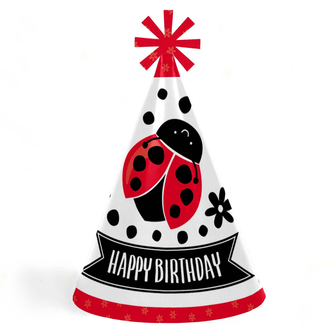 Happy Little Ladybug - Cone Happy Birthday Party Hats for Kids and Adults - Set of 8 (Standard Size)