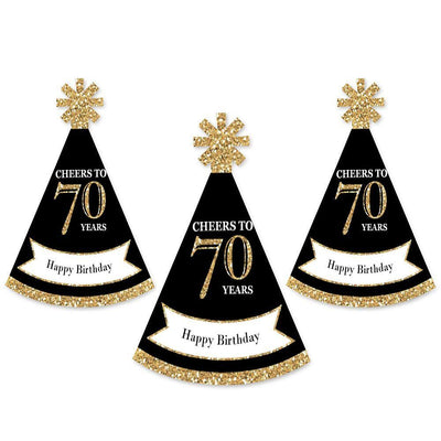 Adult 70th Birthday - Gold - Mini Cone Birthday Party Hats - Small Little Party Hats - Set of 8
