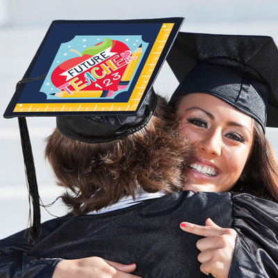 Teacher Grad - Education Graduation Cap Decorations Kit - Grad Cap Cover