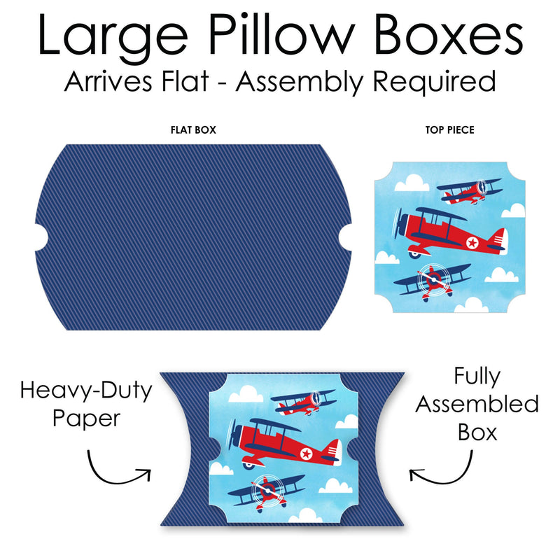 Taking Flight - Airplane - Favor Gift Boxes - Vintage Plane Baby Shower or Birthday Party Large Pillow Boxes - Set of 12