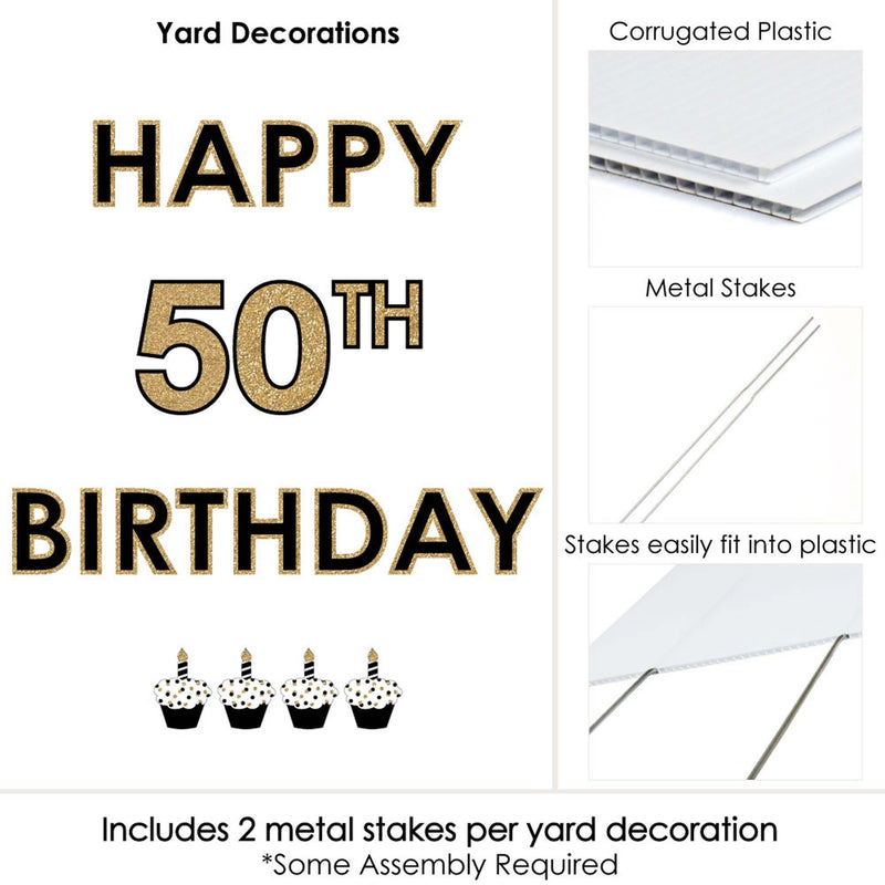 Adult 50th Birthday - Gold - Yard Sign Outdoor Lawn Decorations - Happy 50th Birthday Yard Signs