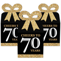 Adult 70th Birthday - Gold - Square Favor Gift Boxes - Birthday Party Bow Boxes - Set of 12