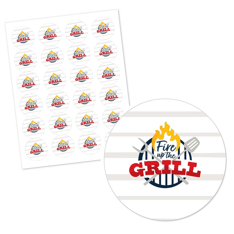 Fire Up the Grill - Personalized Summer BBQ Picnic Party Circle Sticker Labels - 24 Count