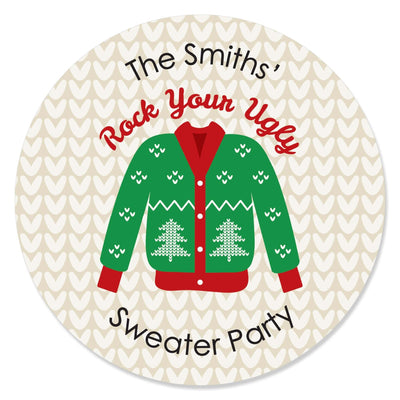 Ugly Sweater - Round Personalized Holiday & Christmas Party Circle Sticker Labels - 24 ct