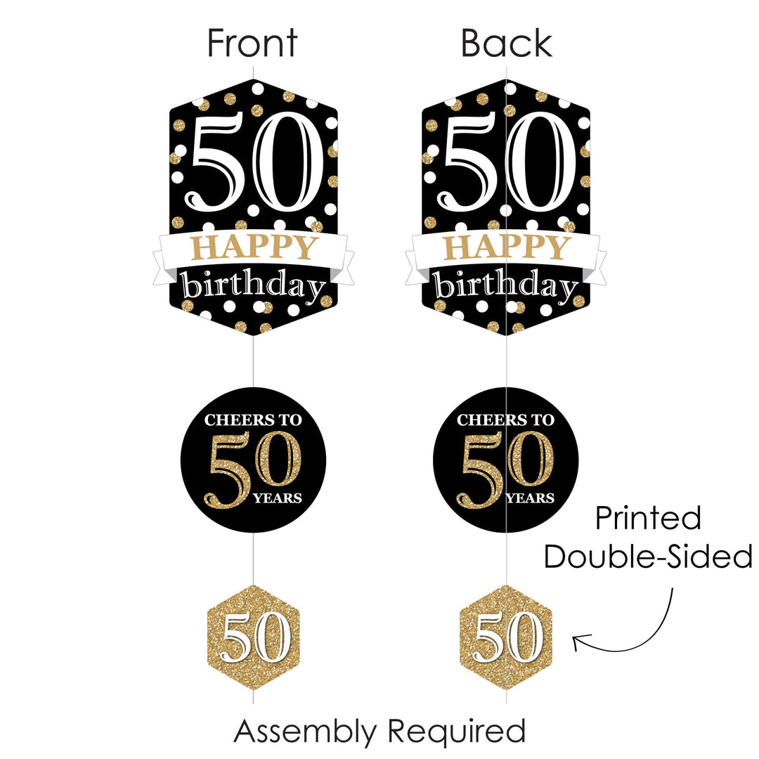 Adult 50th Birthday - Gold - Birthday Party DIY Dangler Backdrop - Hanging Vertical Decorations - 30 Pieces