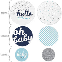 Hello Little One - Blue and Silver - Boy Baby Shower Giant Circle Confetti - Baby Shower Decorations - Large Confetti 27 Count