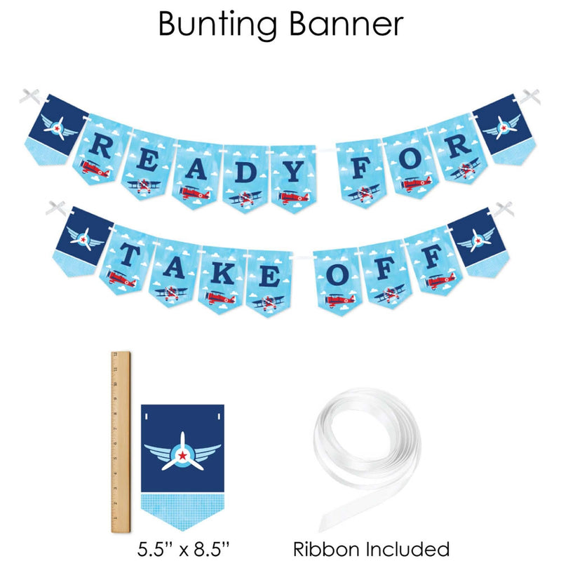 Taking Flight - Airplane - Vintage Plane Baby Shower or Birthday Party Supplies - Banner Decoration Kit - Fundle Bundle