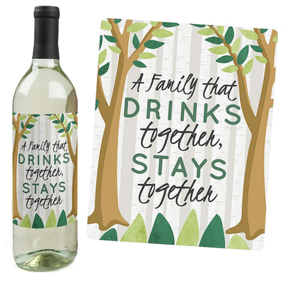 Family Tree Reunion - Family Gathering Party Decorations for Women and Men - Wine Bottle Label Stickers - Set of 4