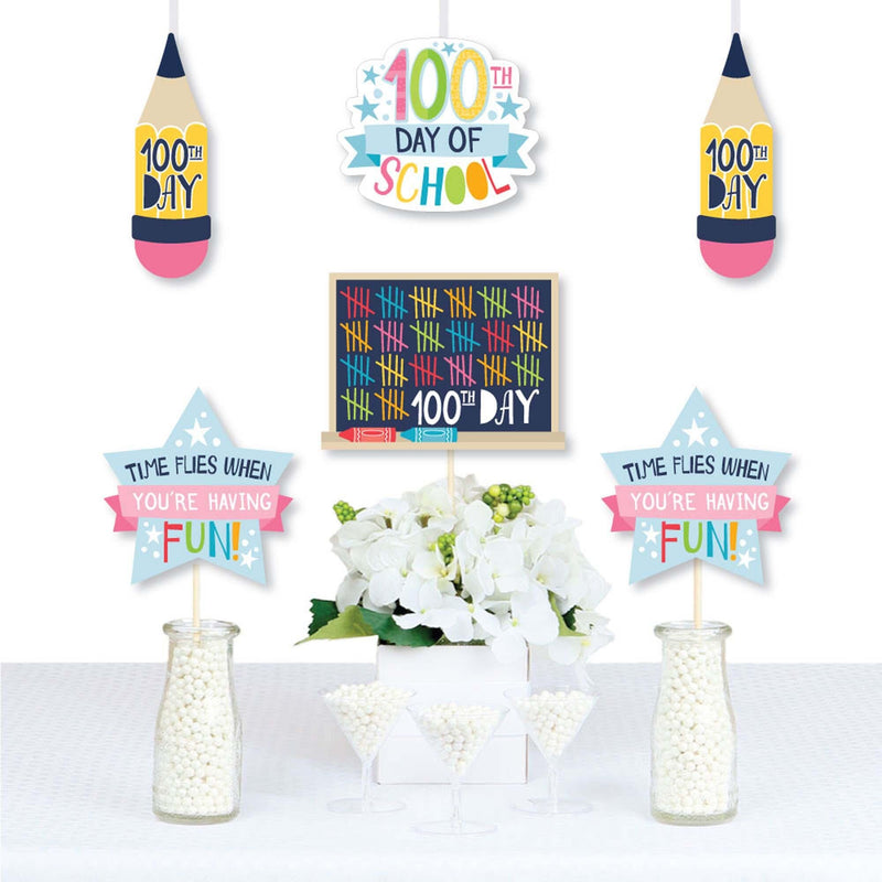 Happy 100th Day of School - Backpack, School Bus, Apple and Books Decorations Diy 100 Days Party Essentials - Set of 20